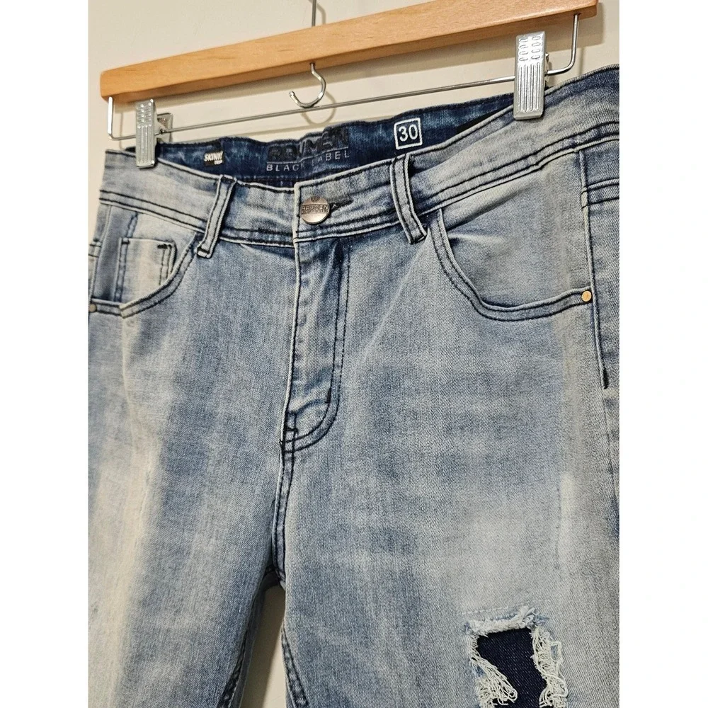Ravmen Black Label Skinny Jeans Men 30 Light Blue Distressed Ripped Streetwear ~